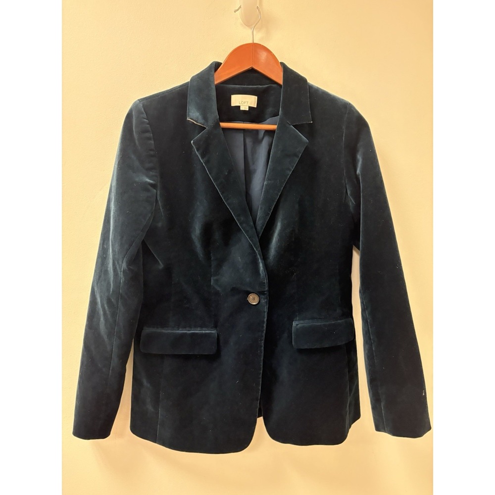 Ann Taylor Loft Womens Dark Teal Green Velour Blazer Jacket Size 4